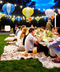 Outdoor dining with Hanging Hot Air Balloon Paper Lanterns Party Decor Set 12 Inch Colorful Lanterns for Easter Birthday Wedding