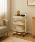 2 Inch Caster Wheels with 1/4 Inch Threaded Stem Swivel Casters and Brakes installed on a small utility cart in living room.