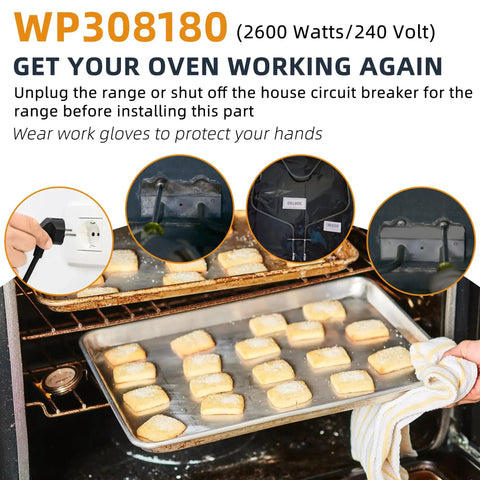 Baking tray in oven with 2600W 240V Oven Bake Element Replacement For Whirlpool Ovens Easy Install Durable Build Fits WP308180