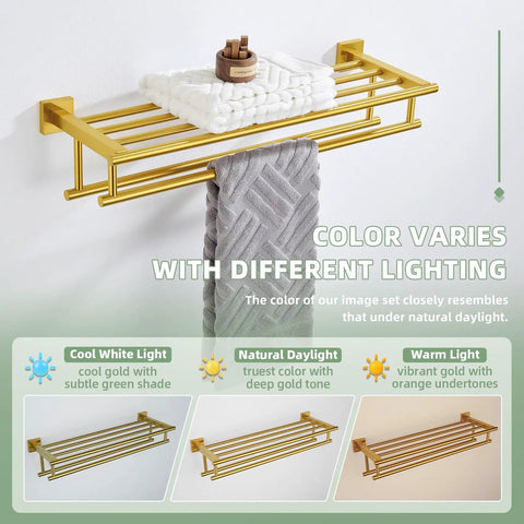 Brushed Dark Gold Stainless Steel Towel Rack With Double Bar Holder For Bathroom Wall Mount SUS 304 Durable Towel Shelf