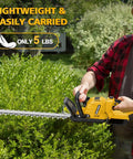Man using Cordless Hedge Trimmer With 20V Max Battery Compatibility, 20 Inch Cutting Length, Brushless Motor, to trim bushes
