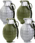 4 Pack Toy Grenades Set For Kids, Realistic Boom Sound Effects, Plastic Military Army Pretend Play Gear, silver and green grenades