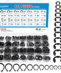Industrial Grade Black Carbon Steel C Clips And E Clips Kit With 840 Pieces External Retaining Snap Rings For Automotive, Machinery, And Home Repairs Built Tough For Heavy Duty Vibration, Heat, And Corrosion Resistance. 840-piece 24-size black carbon steel clip assortment in organizer case