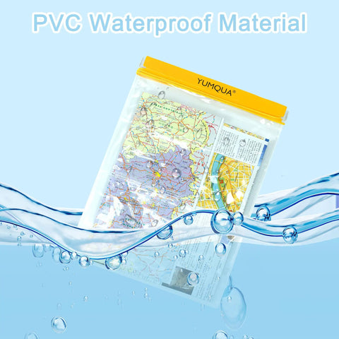 Yellow Large Waterproof Dry Bags 3 Pack Clear Pouches for documents and maps in water, PVC material shown
