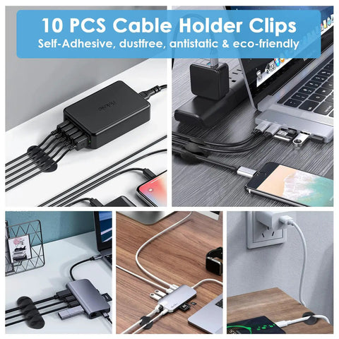 Self Adhesive Cable Clips And Wire Management System For Desks And Screens 10 Pack Cord Organizer For Charging And Mouse Cords Black Finish