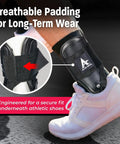 Person wearing T2 Ankle Brace With Rigid U Shaped Shell For Maximum Stability Lightweight EVA Padding Adjustable Fit for Medium Size shoe.