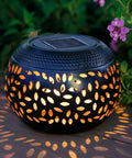 Outdoor Solar Lanterns Waterproof For Porch Garden Patio Vintage Leaf Pattern Metal Lanterns With Warm Flame Light Great