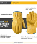Mens Slip On HydraHyde Leather Work Gloves Water Resistant Breathable Heavy Duty Hand Protection For Gardening Landscaping Ranching Saddletan Large Front and Back View