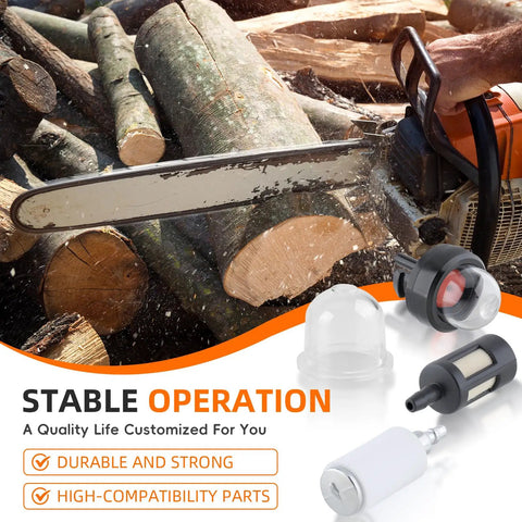 Chainsaw cutting wood with 4 Sizes 16 Feet Fuel Line Hose Kit For Zama Stihl Poulan Craftsman Husqvarna Trimmers Chainsaws And Blowers