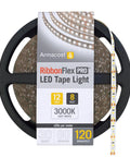 Flexible 12V White LED Strip Lights 32.8 Ft, 120 LEDs Per Meter, 3000K Warm White, UL Listed reel and box packaging