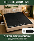 Queen Size Bunkie Board 60x80 Heavy Duty Mattress Support shown on bed frame with grip dots and clear size details.