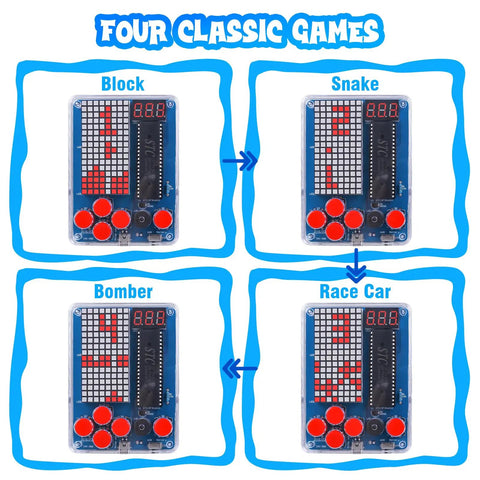 DIY Game Soldering Kit For Beginners With 4 Retro Games A Hands On Fun STEM Electronics Project Showing Game Templates