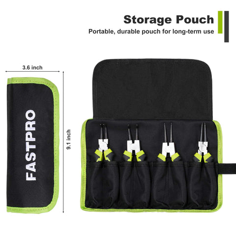 4-Piece 7-Inch Snap Ring Pliers Kit Pro Grade Internal And External Circlip Pliers Set with Storage Pouch
