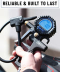 Dual Head Presta Schrader Air Chuck With Digital Tire Gauge And Inflator 3 To 200 PSI Precision One Percent in hand