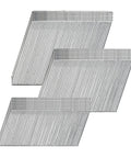 Pro Grade 16 Gauge 20 Degree Finish Nails 900 Piece Assortment Kit Chisel Point Coil Nails stacked display of galvanized steel nails.