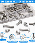 Badass 81 Piece 1/4-20 Button Head Socket Cap Bolt Assortment Kit Made From Rugged 304 Stainless Steel in a clear storage box.
