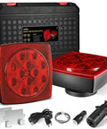 Wireless Magnetic LED Trailer Lights Kit With 7 Pin Plug Rechargeable 12 To 24V Cordless Portable Square Tail Lights with case