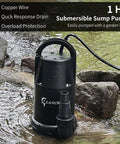 Heavy Duty 1 HP Submersible Sump Pump With 4700 GPH Flow, thermoplastic portable utility pump in outdoor water setting