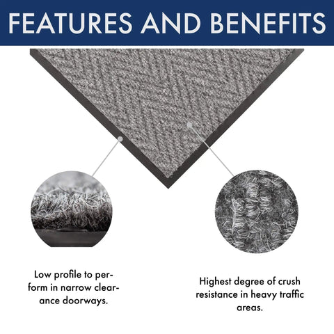 Chevron Entrance Mat For Home Or Office 3x6 Gray Heavy-Duty Scrape Mat details textured surface and yarn close-up for durability