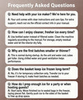 FAQ sheet for Sleek Countertop Ice Maker With Portable Stainless Steel Design, addressing common user questions.
