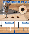Do-It-All Countersink Drill Bit Set For Woodworking, 23-Piece Pro-Grade Kit, drilling wood with depth stop rings visible