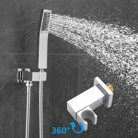 10 Inch Chrome Shower System With Rain Shower Head And High Pressure Handheld Wall Mounted Faucet Rough In Valve Kit Included