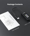 Package contents of Workhorse All-In-One USB C Power Meter Tester 4-30V 0-6.5A Digital Multimeter showing device and user manual