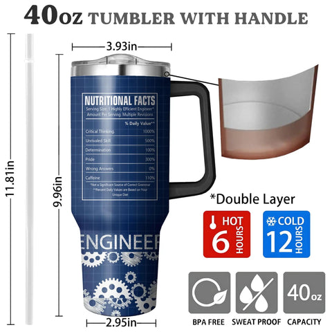 40 Ounce Insulated Stainless Steel Tumbler With Handle And Straw For Engineers Built Tough Double Wall Coffee Cup