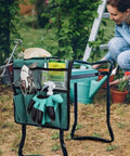 Heavy Duty Garden Kneeler And Seat With Wide Cushioned Pad Foldable Patio Bench Stool With Dual Tool Bags in garden scene