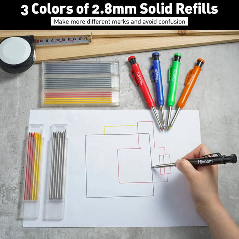 Mechanical Carpenter Pencil Set With Built In Sharpener And Long Nose Tip Clip Portable 5 Color Pencils With 30 Refills