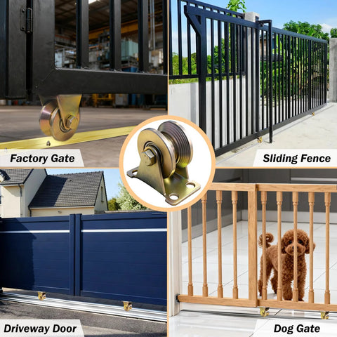 4-pack 2in V-groove casters with mounting plates; heavy-duty sliding gate rollers for gates, fences, and doors