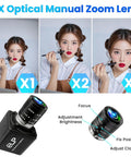 3X optical manual zoom lens showcasing focus adjustments and clarity settings with a model applying makeup, Blazing Fast 4K USB Webcam With 12 Megapixels And 120FPS Recording Killer Detail Golf Swing Camera 3X Optical Zoom Plug And Play For Live Streaming And Industrial Monitoring.