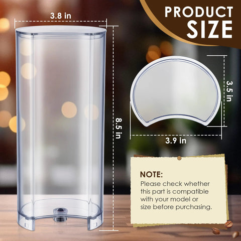 Front view of clear plastic water tank reservoir with lid cover for Nespresso Vertuo Next and Krups XN910 series machines