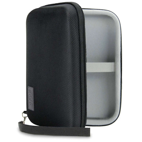 Built Tough Hard Shell Tech Organizer Case 7.5 Inches with weather resistant ripstop fabric and soft interior, side view.