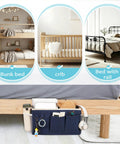 Bedside Caddy Hanging Organizer For Beds And Rails, Your Must Have Go To Bedside Storage Bag For Bunk Beds Hospital Beds And Dorm Rooms, Sturdy Canvas With Multiple Pockets For Glasses Books Phones And Keys Navy Blue