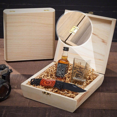 Open wooden box showcasing 24 Pcs Dollhouse Hinges 10x8mm 180 Degree Stainless Steel Gold Tiny Hinges For Miniature Furniture And Jewelry Boxes With 96 Screws Included By SynHHnergyx.