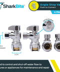 Brass Push To Connect Angle Stop Valves 1/2 In X 3/8 In Compression Quarter Turn Pack Of 4 for plumbing fittings.