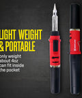 Cordless Butane Soldering Iron Kit With 3 In 1 Soldering, Jewelry And Heat Shrink Torch shown lightweight and portable