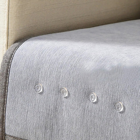 Close-up of bed skirt twist pins with clear heads on fabric, showing secure hold for upholstery and slipcovers, neat appearance
