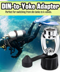 Scuba diver with 250 Bar 3500 PSI Chrome Plated Brass DIN To Yoke Regulator First Stage Adapter shown underwater
