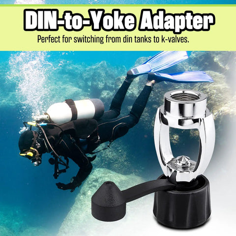 Scuba diver with 250 Bar 3500 PSI Chrome Plated Brass DIN To Yoke Regulator First Stage Adapter shown underwater