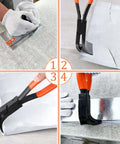 Collage of 10 Inch Hand Seamer Workhorse for Sheet Metal Bending and Flattening with 90 Degree Jaws and PVC Handle in use