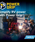 Camping scene with people using Power Grip 25-Foot 30 Amp RV And Camper Extension Cord With TT-30P To TT-30R 125V 3750W