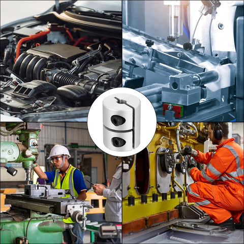 Collage with Two Pack 5Mm To 5Mm Aluminum Shaft Coupling Connector 25Mm Length Rigid Joint and industrial machinery scenes