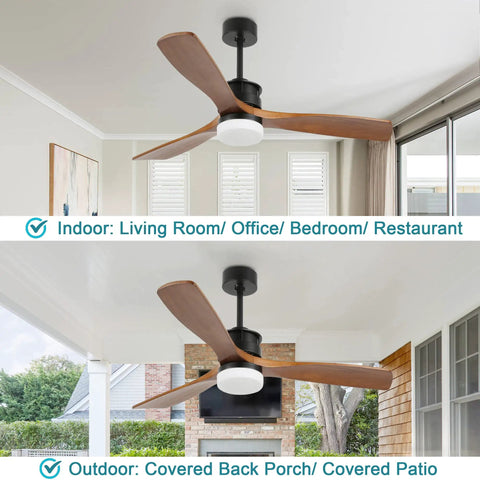 52 Inch Ceiling Fan With Lights Remote Control Cool Deep Walnut Wood Finish Reversible Silent DC Motor Energy Efficient 6 Speeds