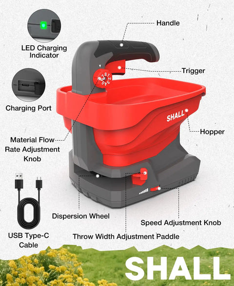 Diagram of Battery Powered Fertilizer Spreader For Salt Deicer And Lawn Care, Rechargeable Seed Spreader with 3.3L hopper