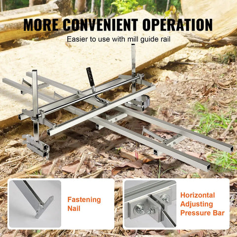 Portable Chainsaw Mill And Rail Guide System For Lumber Milling 14 To 36 Inch Bar With Nine Foot Aluminum Rail setup outdoors