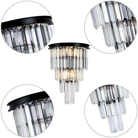Black Crystal Wall Sconce With 4 Tier Crystal Display Modern Wall Light Fixture Bedside Mount Lamp with clear K9 crystals