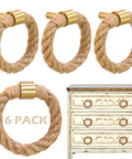 Nautical Twisted Jute Rope Drawer Pulls With Brushed Brass Knobs Set Of 6 For Dresser Cabinets Cupboards And Wardrobes Handmade Rustic Boho Style Hardware With M4 X 30mm Screws Included shown on a dresser.