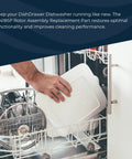 Person loading dishwasher with Dishdrawer Motor Rotor Kit Replacement Assembly 524185P OEM Rotor for Dishwashers